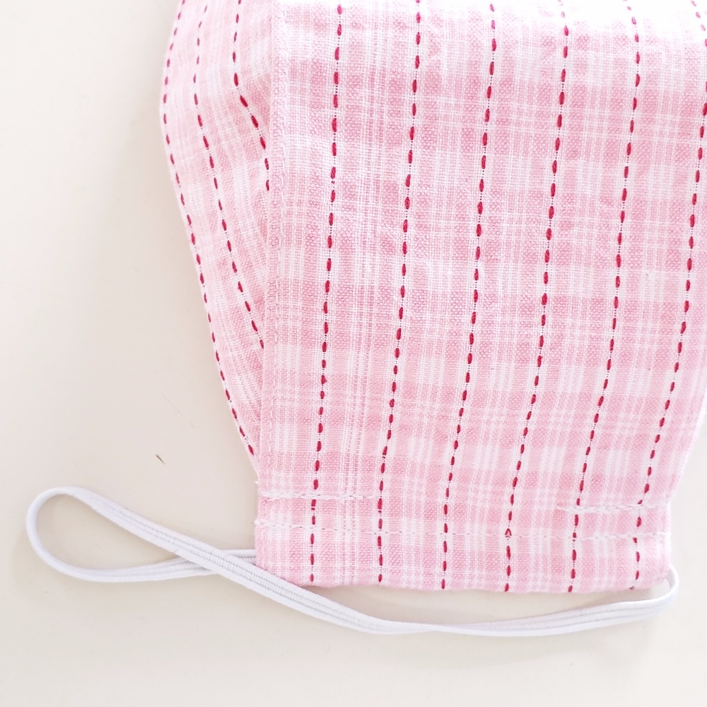 Cute Pink Plaid Full Coverage Face Mask w Pocket - Picture 6 of 8